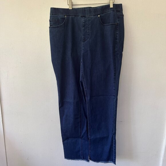 IsaacMizrahi Pull On Jeans Womens 15 Pockets Elastic Waist Raw Hem - Picture 1 of 7